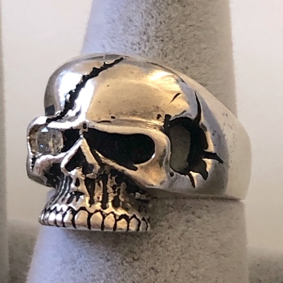 925 Silver biker pirate sugar skull ring cz stone - Picture 1 of 5